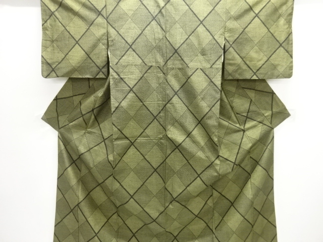 斜め格子模様織出し十日町紬着物